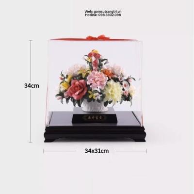 TƯỢNG GIỎ HOA SỨ THỦ CÔNG KÈM LỒNG KÍNH